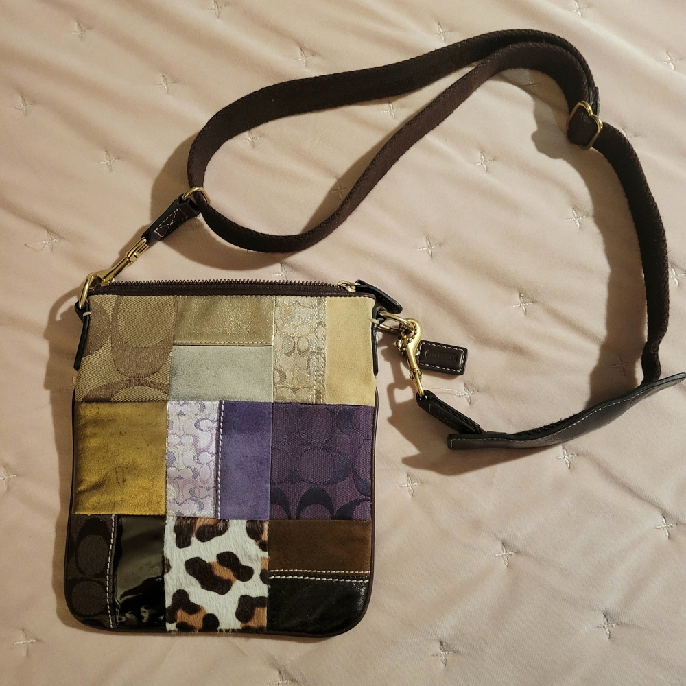 Coach Purple and Brown Crossbody Bag Patchwork Design